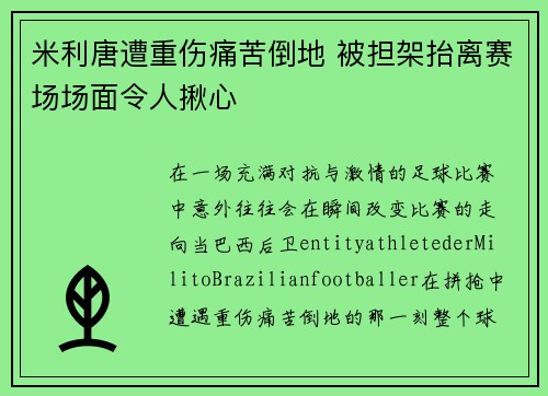 米利唐遭重伤痛苦倒地 被担架抬离赛场场面令人揪心 米利唐遭重伤痛苦倒地 被担架抬离赛场场面令人揪心