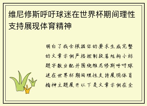 维尼修斯呼吁球迷在世界杯期间理性支持展现体育精神